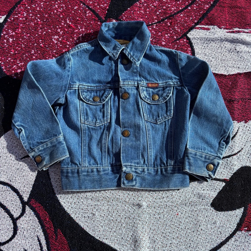 VINTAGE RUSTLER DENIM JEAN JACKET SIZE LARGE KIDS WESTERN COUNTRY